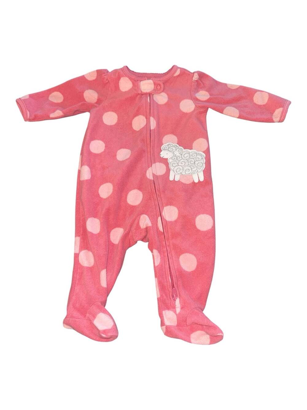 Child of Mine by Carter's Pink Polka Dot Fleece Footed Sleeper with Sheep